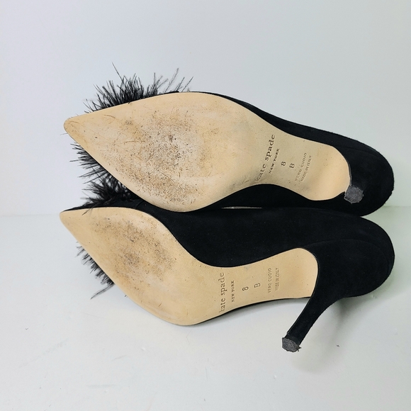 Kate Spade New York Black Marabou Suede Feather Pom Pumps - Picture 8 of 11